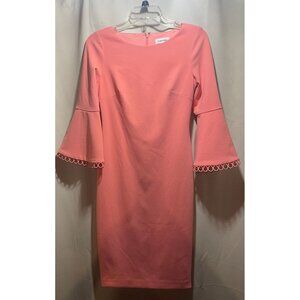 Calvin Klein Bell Sleeve Pink Sheath Dress With Circle Trim Detail Size 2